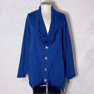 Vintage CMC Oversized Blue Cowl Neck Button Up Tunic Top  S